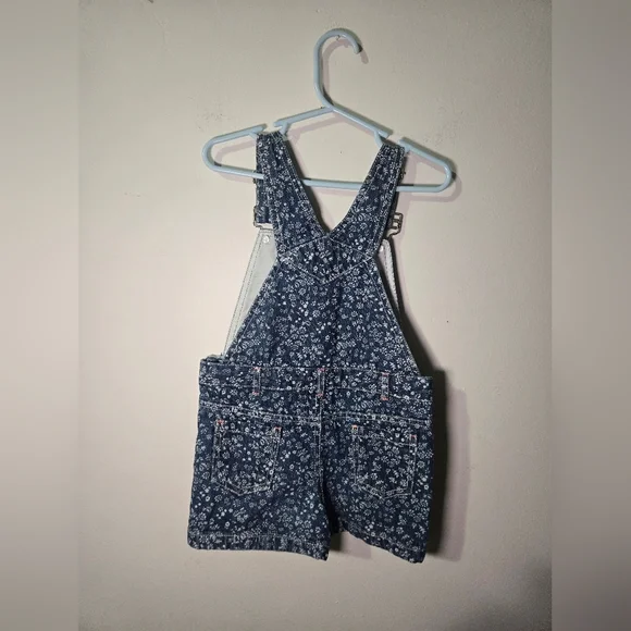 Little Lass Bib Overall Shorts Toddler 4T Blue Denim Girls Embroidered - Picture 2 of 5